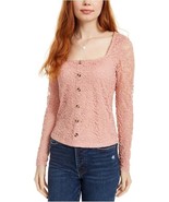 Ultra Flirt Womens Pink Stretch Lace Faux Button Detail Long Sleeve Squa... - $283.73 MXN