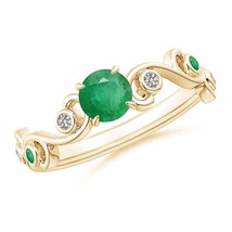 ANGARA Emerald and Diamond Ivy Scroll Ring for Women, Girls in 14K Solid Gold - £415.98 GBP