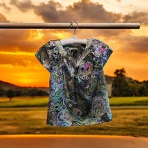 Talbots Paisley Floral Green Satin Blouse Multicolored Top Women Petite ... - $20.74