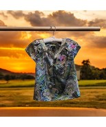 Talbots Paisley Floral Green Satin Blouse Multicolored Top Women Petite ... - $28.36 CAD