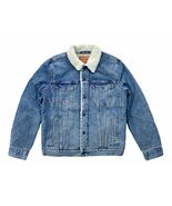 Levis Mens Medium Blue Wash Sherpa Denim Jean Quilted Sleeves Trucker Ja... - $70.49