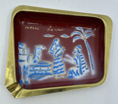 Vintage Enamel &amp; Brass Israel  Decorated Ash Tray Trinket Camel Mid Century - £10.22 GBP
