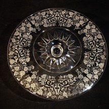 New Martinsville FLORENTINE Crystal Etch Cake Stand 11&quot; D Tear Drop Center Star - £20.81 GBP