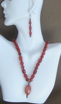  Carnelian Hexagon Bead Drop Necklace and Earrings Jewelry Set II  - $58.00