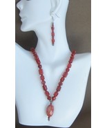 Carnelian Hexagon Bead Drop Necklace and Earrings Jewelry Set II  - £45.64 GBP