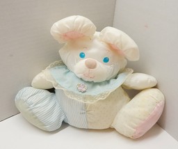 Fisher Price Puffalump 10&quot; White Baby Mouse with Rattle Nylon Plush Blue Pink - £31.45 GBP