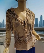 Women&#39;s Vintage silk Blouse New York City Design Co Long Sleeve Print Ru... - $162.16 MXN