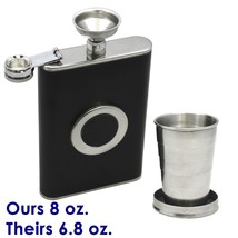 NEW 8 oz Stainless Steel FLASK Leather Wrapped SS Funnel &amp; Shot Glass Built In - £19.17 GBP