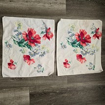 Vintage Fabric Napkins 1950s Red Poppies Floral Table Linens 15 x 17.5 Flowers - £15.88 GBP