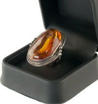 Vintage Ladies Large Oval Amber Sterling Silver Ring Size 5.75! - $147.51