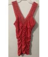 Wet Seal X-small Red Low Cut Laced V-Neck Blouse Pleated Fit (Tummy) . - $179.46 MXN