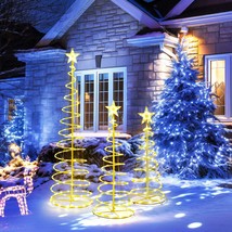 Set Of 3 Led Christmas Spiral Light Kit 6Ft 4Ft 3Ft With Star Finial Yard Home - £146.40 GBP