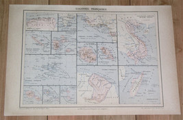 1887 ANTIQUE MAP OF FRENCH COLONIES AFRICA INDOCHINA VIETNAM INDIA AMERICA - $24.11