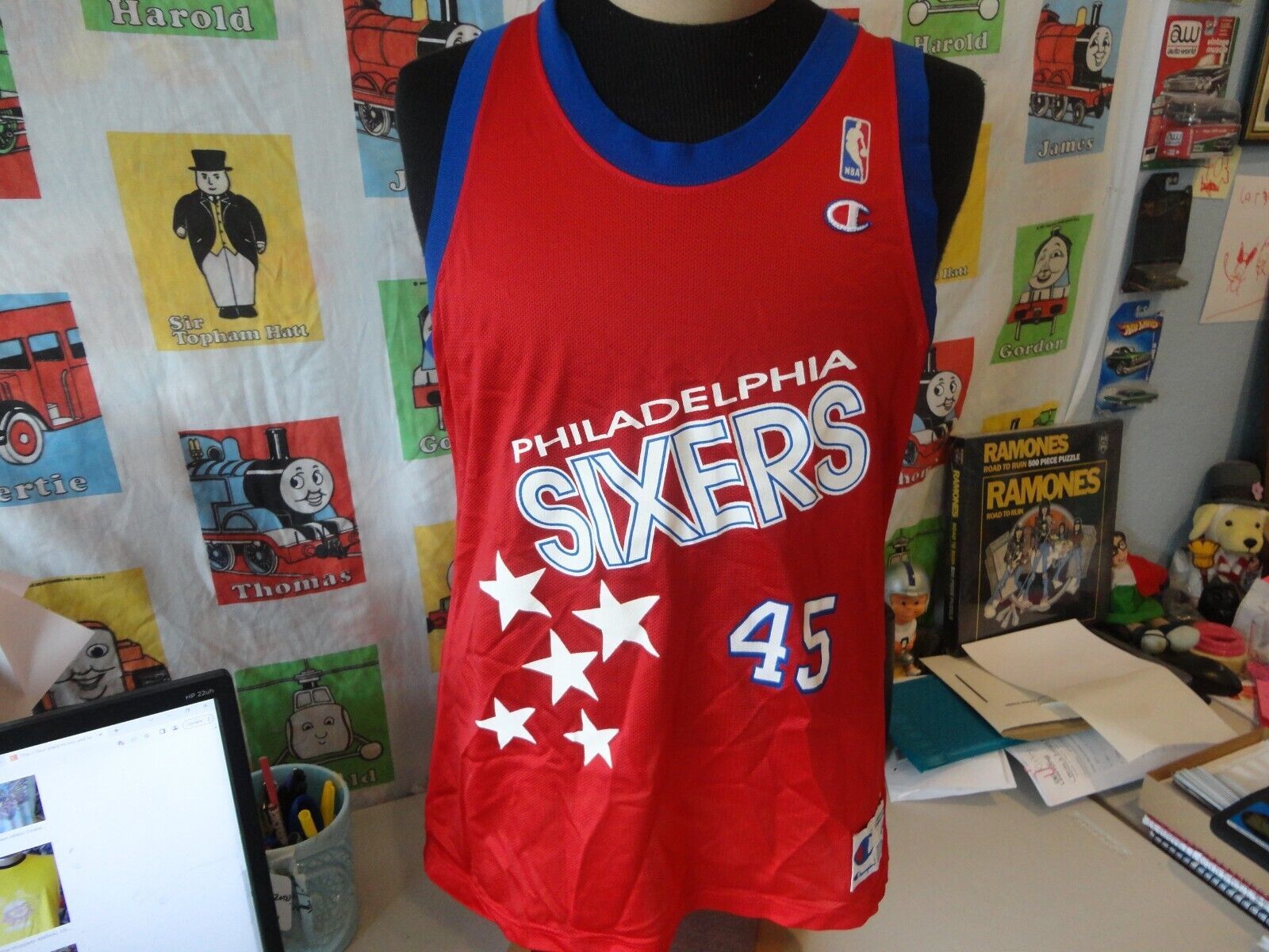 Vintage 90's Philadelphia 76ers Shawn Bradley Champion Jersey 44 - $113.85