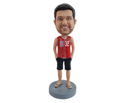 Custom Bobblehead Relaxed guy with sleeveless v-neck shirt, shorts and sandals w - £71.12 GBP