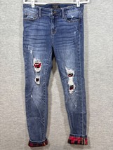 Judy Blue Womens Distressed Skinny Fit Jeans Plaid Patch Size 9/29 - $324.25 MXN