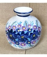 Rodos Aris Greece Handmade Hand Painted Floral Potbelly Vase Blue Purple... - $33.66