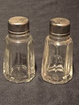 Vintage Hazel Atlas Salt &amp; Pepper Shaker Set - Tapered Panels With Metal... - $9.98
