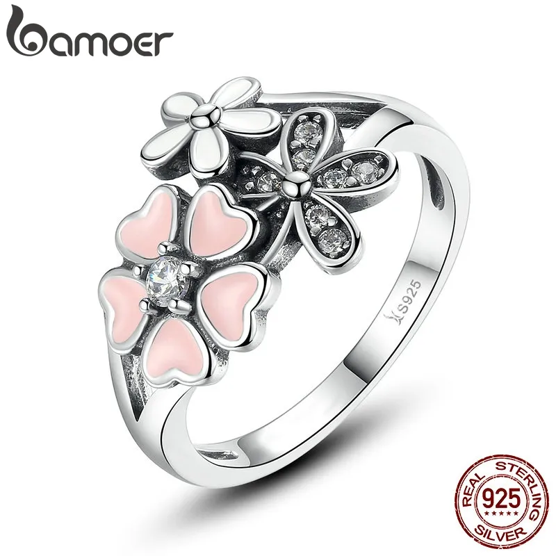 Fashion 925 Sterling Silver Pink Flower Poetic Daisy Cherry Blossom Finger Ring  - £19.70 GBP