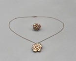 Rose Gold Plated Crystal Flower Necklace &amp; Ring Size 9 Silver 925 JWBR I... - £30.43 GBP
