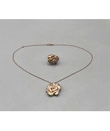 Rose Gold Plated Crystal Flower Necklace &amp; Ring Size 9 Silver 925 JWBR I... - £30.43 GBP