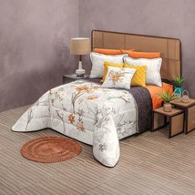 SPRING FLOWERS BROWN REVERSIBLE COMFORTER SET 4 PCS FULL SIZE 100% COTTON - $158.39