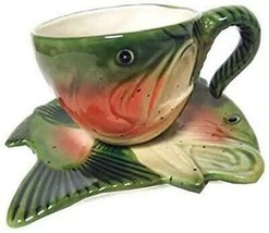 Midwest Season Cannon Falls Rainbow Trout Fish Cup &amp; Saucer Ceramic  Set - £18.73 GBP