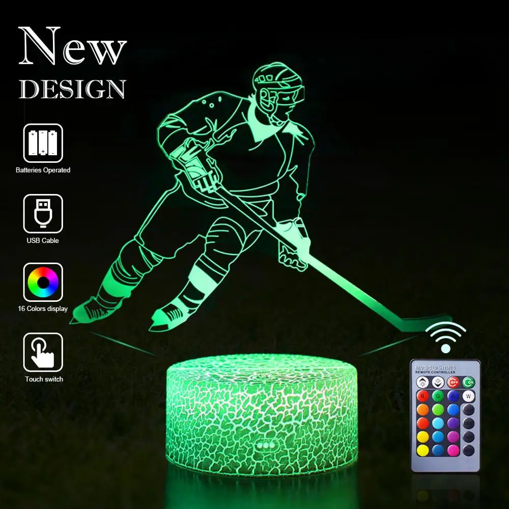 Dropshipping 3D Hockey LED Night Light LED Sport Illusion Remote Control... - $20.48