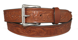 1½ in  &quot;LONGHORN&quot; WESTERN BELT - Embossed English Bridle Leather HANDMAD... - $59.97