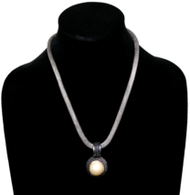 Faux Pearl Pendant Gunmetal Toned Mesh Chain Necklace EUC - $11.83