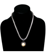 Faux Pearl Pendant Gunmetal Toned Mesh Chain Necklace EUC - $11.83