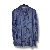Soft Surroundings Papyrus Shirt Sz Medium Blue Black Embroidered Chambray Top - £26.26 GBP