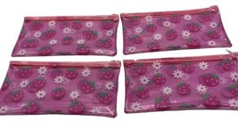 Pencil Makeup Case Strawberries Daisy Floral 8&quot; Pink Zip Lot 4 NEW - £10.23 GBP