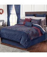Sander Home Fashions 14-Piece Luxury Collection Blue Red Vernwood Queen - £89.99 GBP