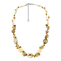 Colorful Splash Yellow and Brown Stone and Crystal Silk Thread Necklace - £17.43 GBP
