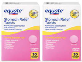 2PK Equate Stomach Relief Bismuth Subsalicylate 60 Chewable Tablets SAMEDAY SHIP - £11.95 GBP