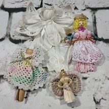 Christmas Angels Hand Crafted Ornament Lot Of 4 Clothespin Wicker Crafts  - £15.68 GBP