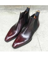 Handmade Men&#39;s Burgundy Leather Chelsea Boots Chiselled Toe Dress Formal... - $180.17+