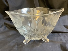 Crystal Frosted Bowl Fifth Avenue Etched Tulips Footed Made In Poland - £18.63 GBP