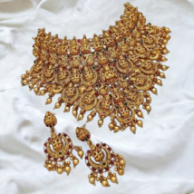 Indian Bridal Temple Jewelry Wedding Gold Plated Choker Necklace Earring Set - $33.71