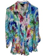 Ali Miles Rainbow Multicolor Roll Tab Sleeve Tunic Top Art to Wear Size ... - £24.44 GBP