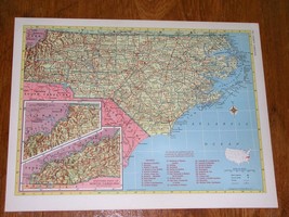 1953 Vintage Map Of North Carolina / Verso New York - $24.71