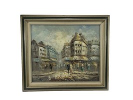 Original Signed Burnett Oil on Canvas Framed Painting Paris Street Scene... - $346.45