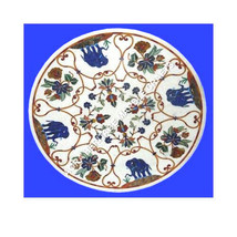 24&quot; Round Marble Coffee Cafe Table Top Elephant Floral Inlay Living Home Decors - £1,038.31 GBP