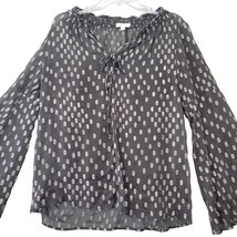 Maette Women Shirt Size M Black Stretch Preppy Billowy Bell Sleeve V-Nec... - £11.32 GBP