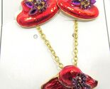 DeBry Red Hat Necklace Earring Set Gold Tone Rhinestones Enamel Purple  n - $12.86