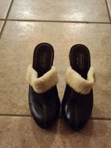 Coach Kacie Mules Clogs Heel size 8B Brown Leather Faux Fur Trim Made In... - $29.69