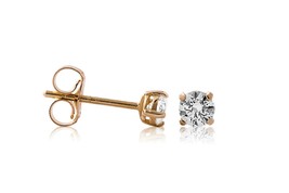 14K Solid Yellow Gold Heavy Basket Round Push Back Stud Earrings 0.25CTW - £35.79 GBP