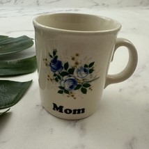 Vintage Made in England Mom Coffee Mug Cream Blue Rose Floral Cup Gift - $18.80