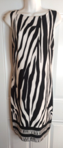 CACHE Black White Animal Print A-Line Scoop Neck Sleeveless Full Zip Dress SZ 8 - £15.13 GBP